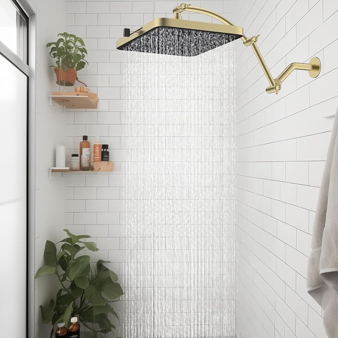 Hibbent Rain Shower Head, Solid Brass Adjustable Shower Arm Extender, Brushed - Image 7