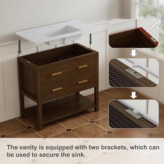 36 Inch Bathroom Vanity with Sink, Farmhouse Storage Cabinet with Drawers & - Image 6