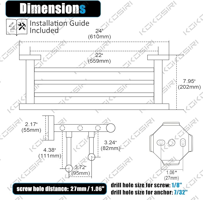 KOKOSIRI 24 Inch Towel Shelf - Image 2