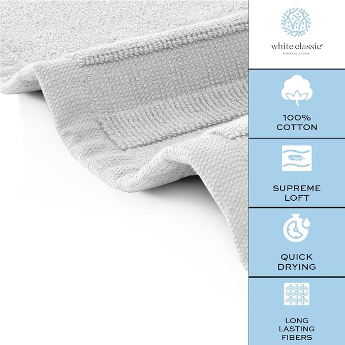 White Classic Luxury Bath Mat Floor Towel Set - Image 6
