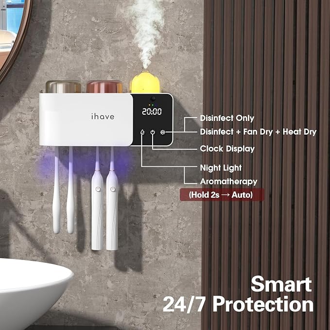 iHave Toothbrush Holders with UV Toothbrush Sanitizer, Aromatherapy Diffuser & - Image 3