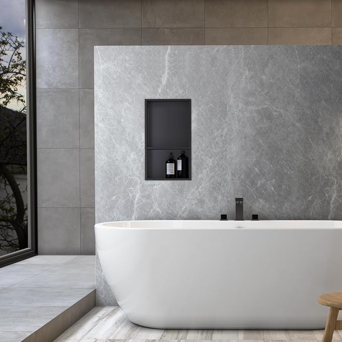 No Tile Needed Matte Black Shower Niche Insert – Retrofit Waterproof 304 - Image 2