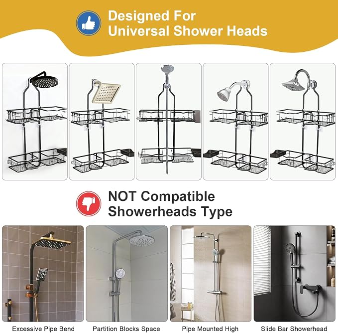 Shower Caddy Hanging Organizer, Rustproof Over Shower Head Caddy Holder - Image 9