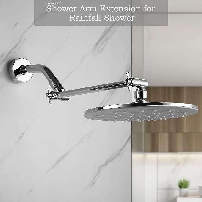 Adjustable Shower Head Extension Arm, All Metal Shower Head Extender - Image 3