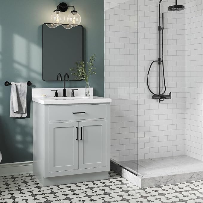 ARIEL 30" Bathroom Vanity with Sink, Carrara White Quartz Top 1.5" Edge - Image 3