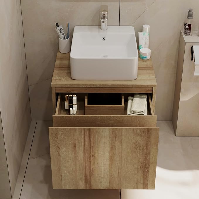 Bathroom Vanity with Sink, Bathroom Vanities， Natural Color Wall-Mounted - Image 4