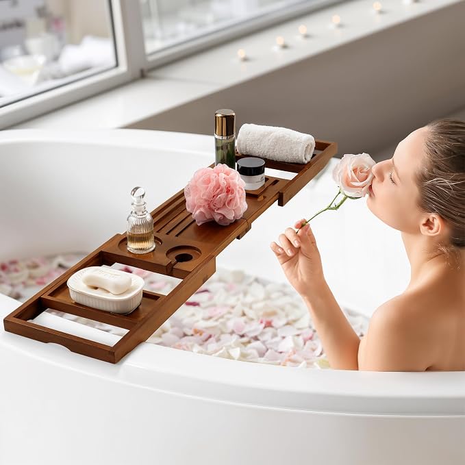 Teak Bathtub Tray Expandable Bathroom Tray - Image 7