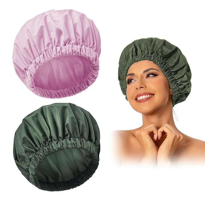 Reusable Shower Cap for Women, Large Waterproof Shower Essentials Bonnet by Edoneery