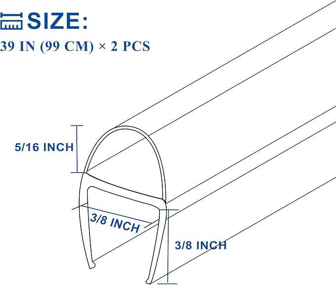 Frameless Shower Door Seal Strip 2 Pack x 39 Inch U - Image 3