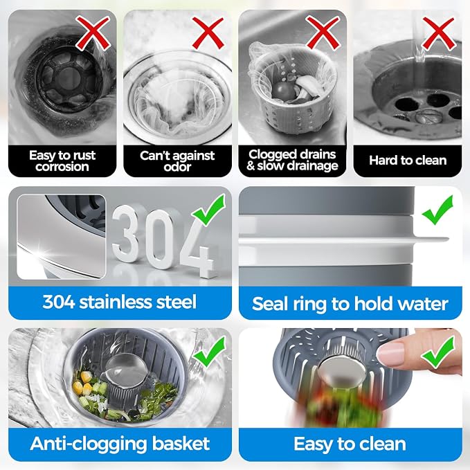 zaa 2 Pack Sink Drain Strainer, Sink Stopper, 3 in 1 Stainless Steel Kitchen - Image 6