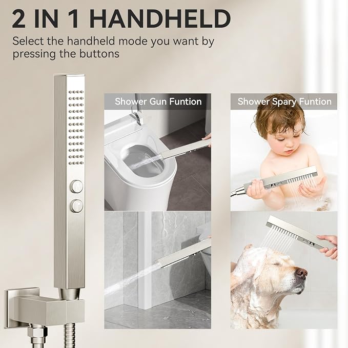 Shower Faucet Set Brushed Nickel Shower System, STARBATH 12+8" Rainfall Shower - Image 5