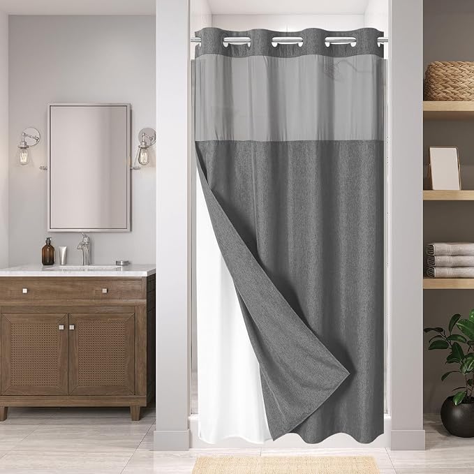 Stall No Hooks Needed Linen Textured Shower Curtain by EACHOPE