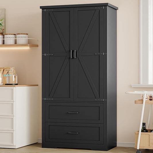 Pantry Organizers and Storage Cabinet, 71” Barn Door White Kitchen Cabinet by BORNOON