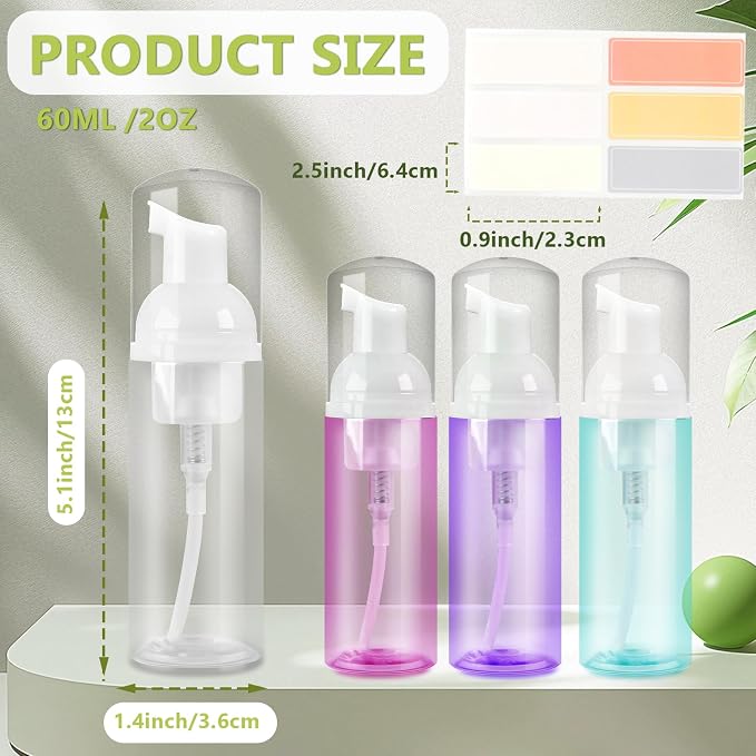 4 Pack Foam Pump Bottle, 60 ml/2 oz Mini Empty Bottle Travel Foaming Dispenser - Image 2
