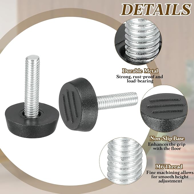 PATIKIL 10 Pcs M6 x 24.5mm Thread Adjustable Furniture Levelers, Furniture Feet - Image 3