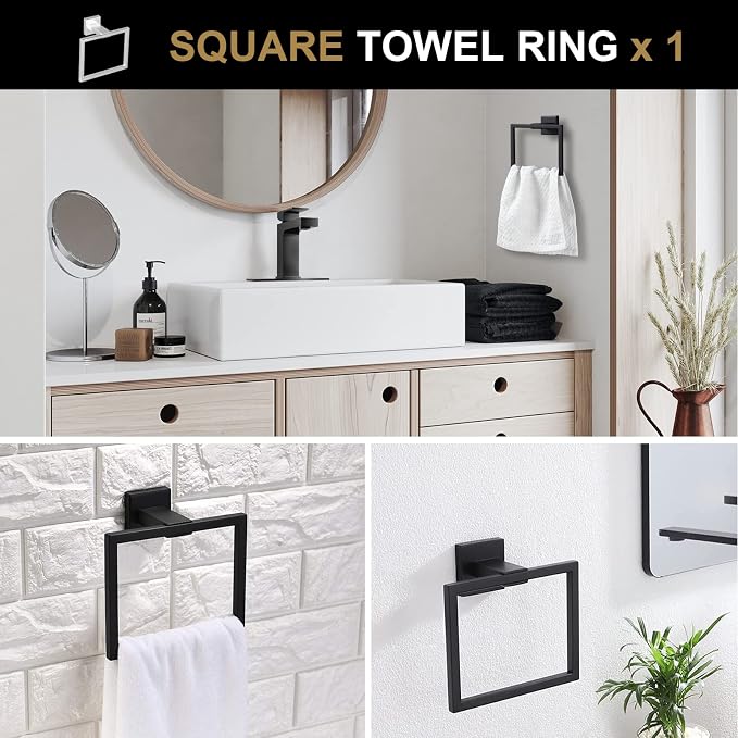 5-Piece Bathroom Hardware Set Matte Black, Lava Odoro Towel Bar Set Stainless - Image 3