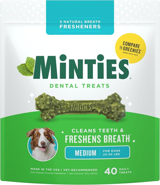 Minties Dental Chews for Dogs, Vet-Recommended Mint-Flavored Dental Dog Treats by Minties