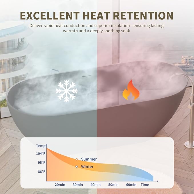 Abruzzo 59" Freestanding Bathtub Matte Grey - Image 6