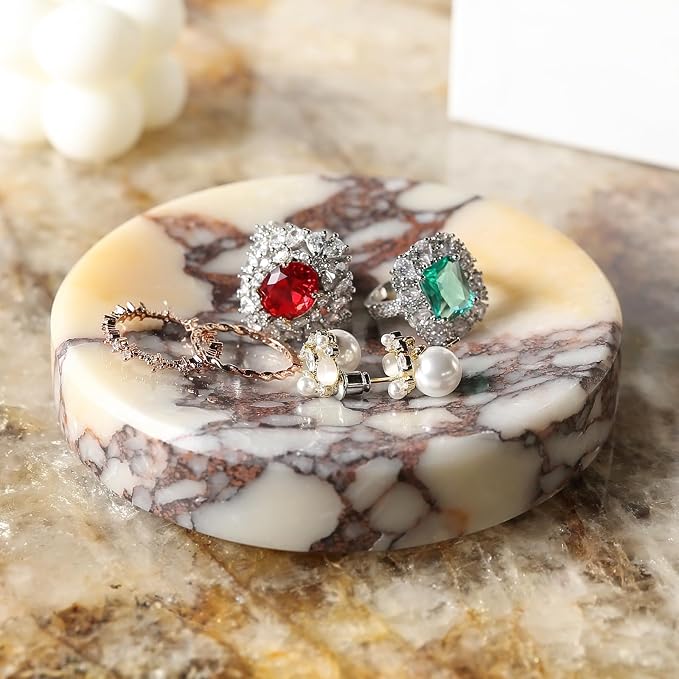 Koville Luxury Italy Calacatta Viola Marble Jewelry Dish, Small Round Trinket - Image 6
