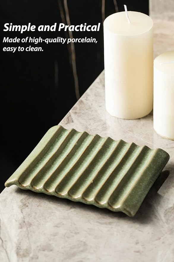 Soap Dish, Ceramic Soap Holder Bar Soap Saver Non-Slip Bathroom Accessories - Image 5