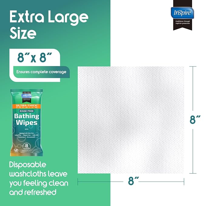 Inspire Ultra Thick Rinse Free Body Wipes, Bathing Wipes, Rinse Free Wet Wipes - Image 3