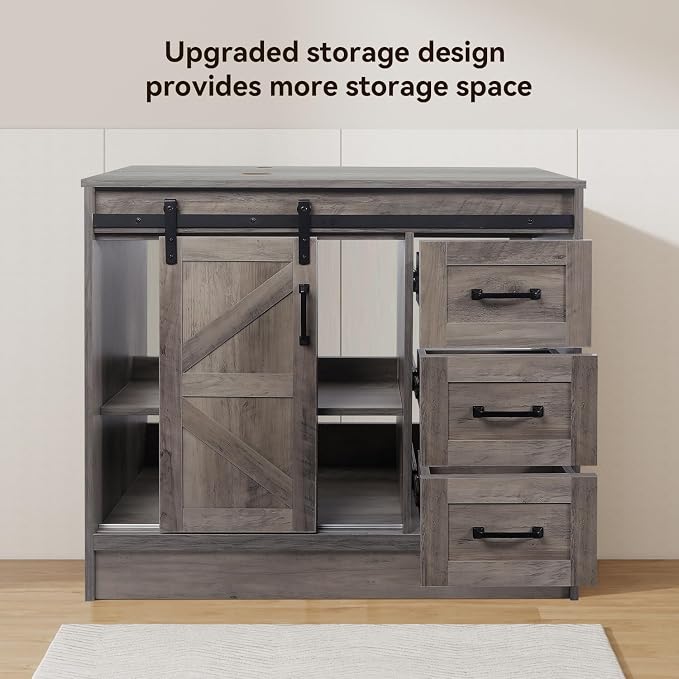 36 Inch Barn Door Bathroom Vanity, Farmhouse Style Standing Pedestal Cabinet - Image 3
