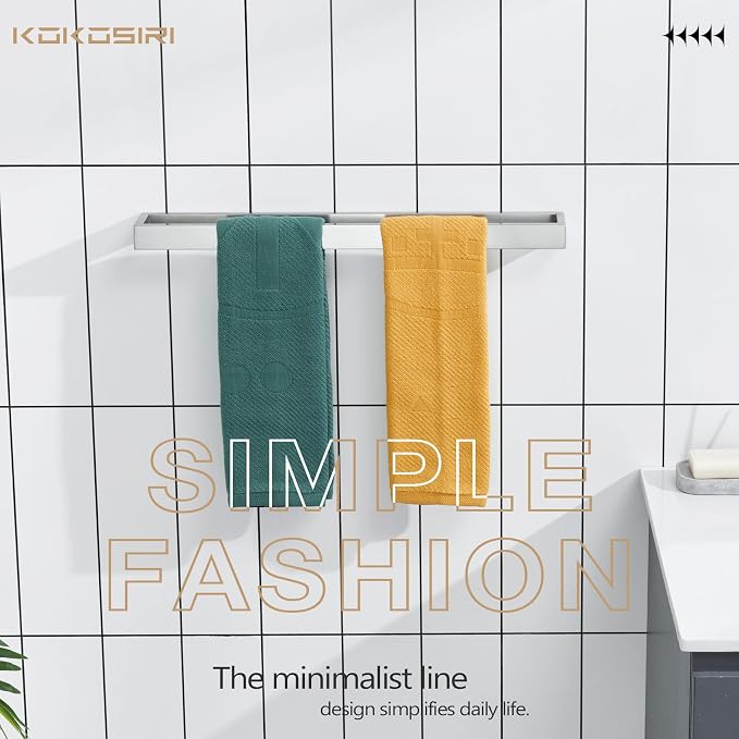 KOKOSIRI Towel Bar Brushed Nickel Bath Towel Hanger Holder 24-Inch Kitchen Rack - Image 9