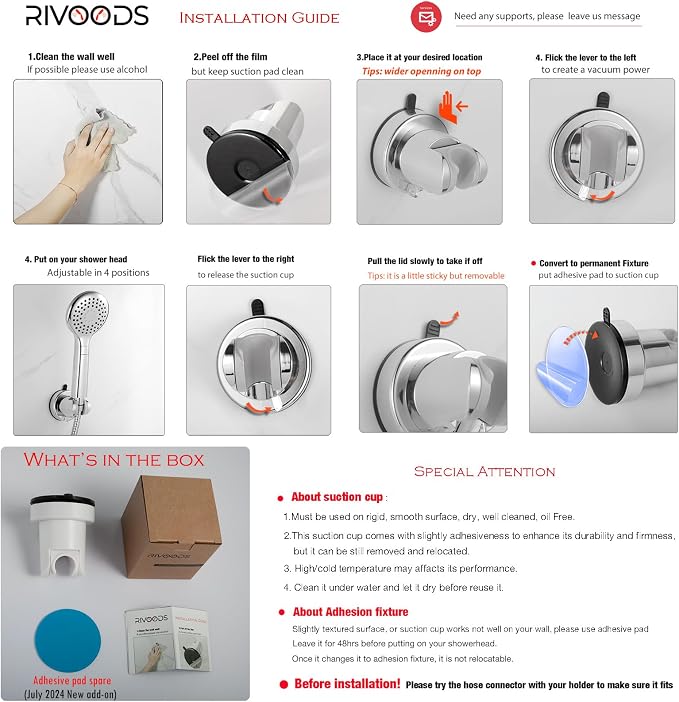 Suction Cup Hand held Shower Head Holder- 4 Angles Adjustable -Reusable - Image 6