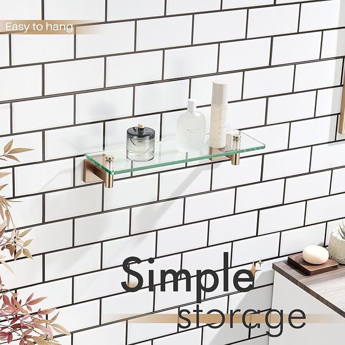 KOKOSIRI Wall Shelves Bathroom Hardware Glass Floating Shelf 16-Inch - Image 8
