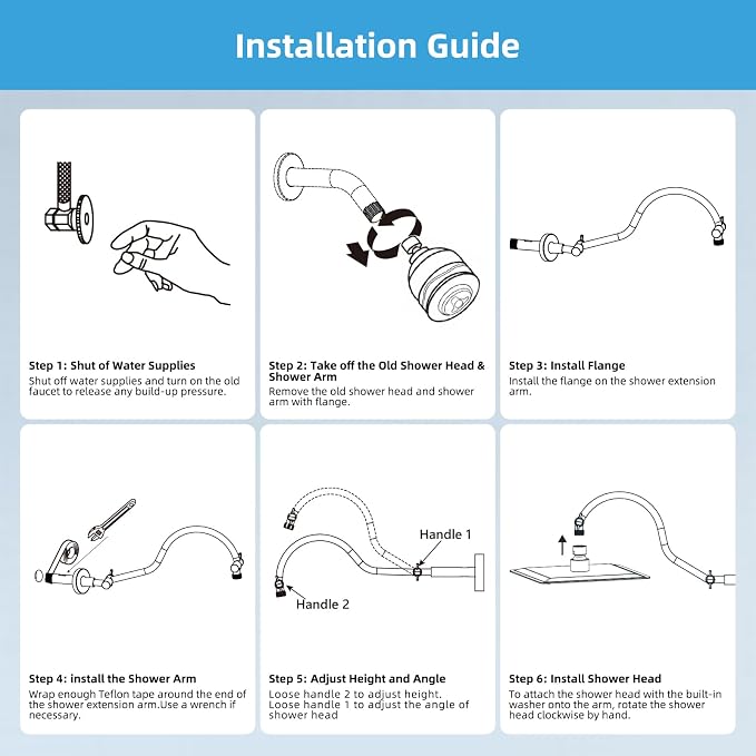 Hibbent All Metal Upgraded 18'' Shower Head Extension Arm, Shower Arm - Image 7