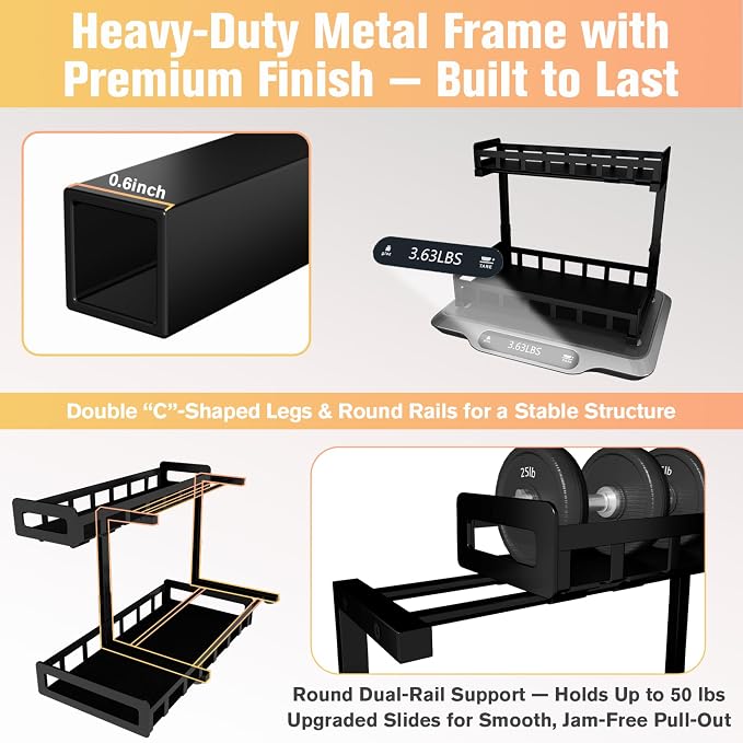 Under Sink Organizer, Metal Large Capacity 2-Tier Sliding Cabinet Storage Rack - Image 4