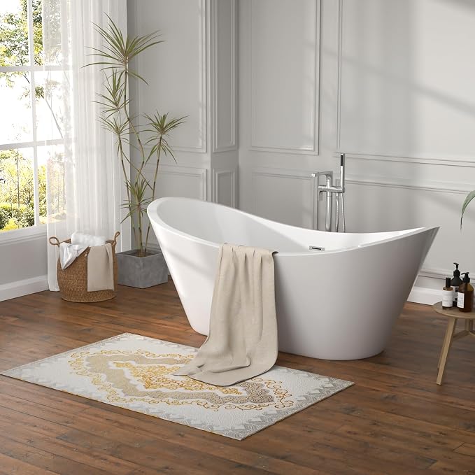 67" Freestanding Acrylic Bathtub – White Double Slipper Soaking Tub - Image 4