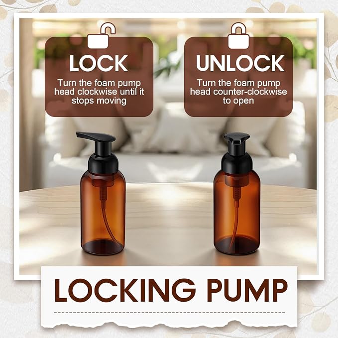 Uiifan 16 Pcs 10 oz Amber Foaming Soap Dispenser Refillable Foam Pump Bottle - Image 4