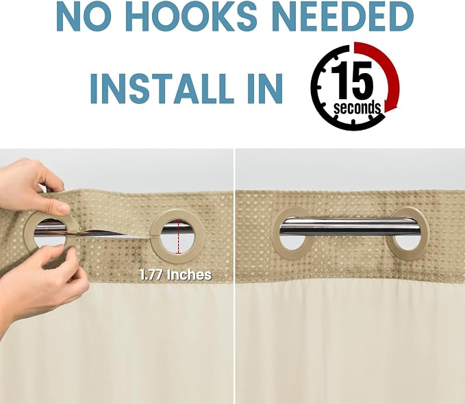 Beige No Hook Shower Curtain - Image 3