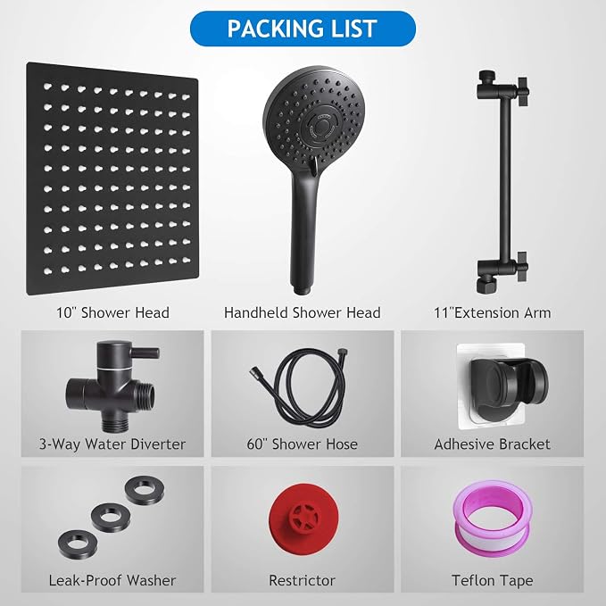 Shower Head Combo, 10 Inch High Pressure Rain Shower Head - Image 7