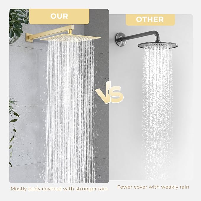 10 Inch Rain Shower Head, Square Rainfall & High Pressure, 304 Stainless Steel - Image 4