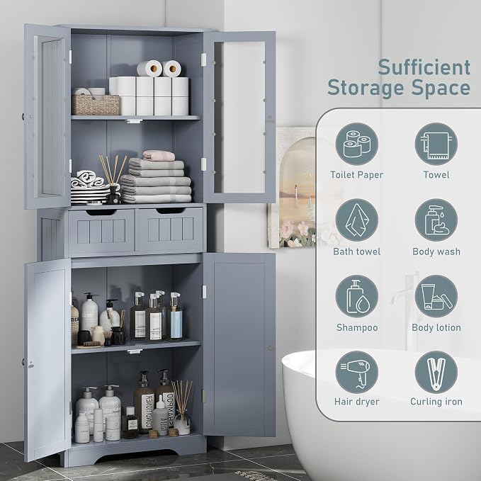 TOLEAD 67" Tall White Bathroom Cabinet Storage Cabinet, Freestanding Storage - Image 3