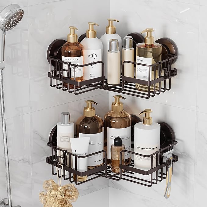 TAILI 2 Pack Powerful Suction Cup Shower Caddy Corner-adaptive, Stainless Steel by TAILI