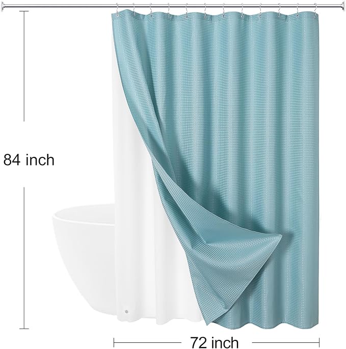 3 in 1 Extra Long Shower Curtain Set-72 W x 84 H, Teal Blue Waffle and PEVA - Image 8