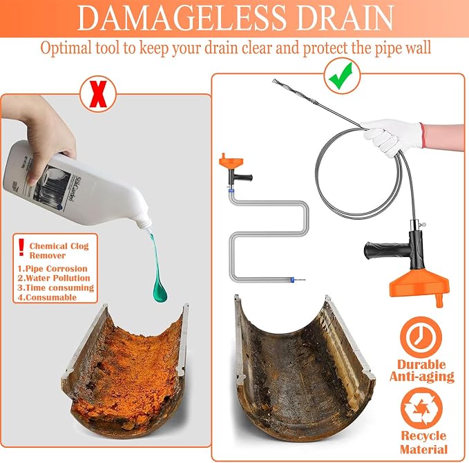 33 Feet Drain Snake Auger, Plumbing Snake Drain Hair Clog Removal Tool - Image 6