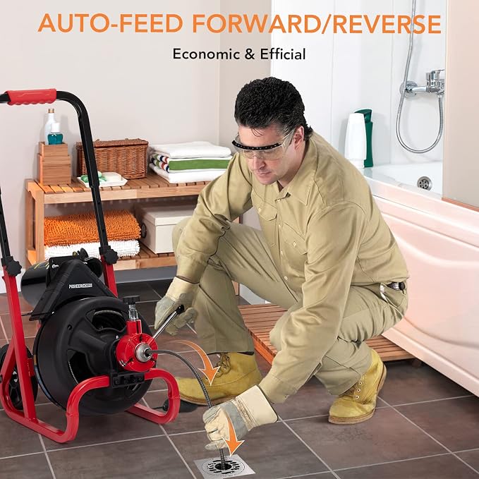 Heavy Duty Electric Drain Cleaner Machine, 100 Ft x 3/8 Inch Sewer Snake - Image 6