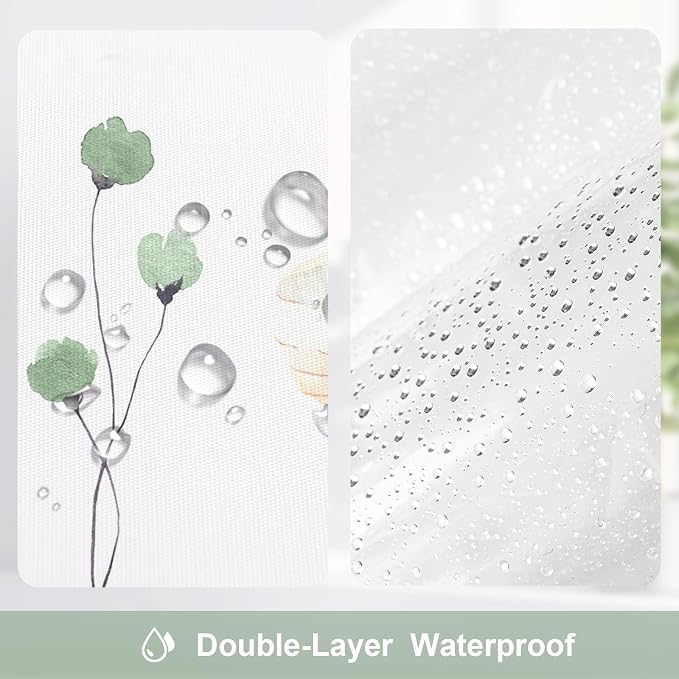Gibelle 3 in 1 Shower Curtain Set, Sage Green Watercolor Floral Bath Curtain - Image 4