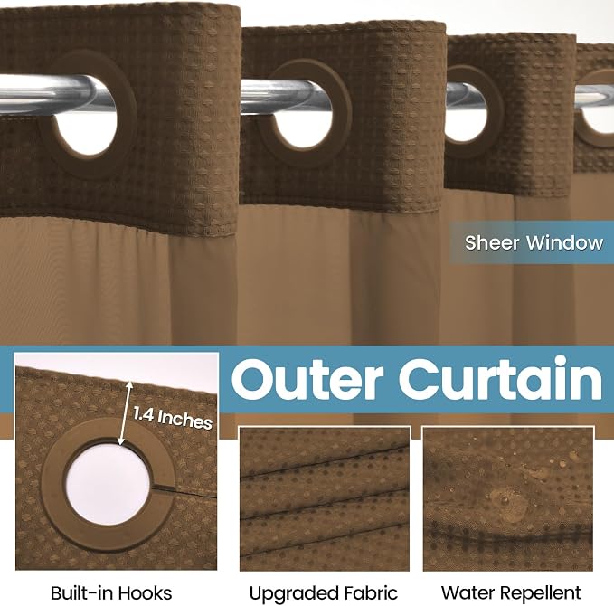 Brown No Hook Shower Curtain - Image 5