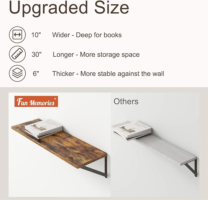10 Inch Deep Floating Shelves, Floating Shelves 30 Inch Long, Rustic Wood Wall - Image 4