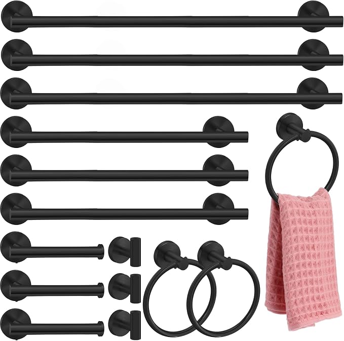 Gisafai 15 Piece Bathroom Hardware Set, 23.6 Inch Brushed Towel Bar Ring Toilet by Gisafai