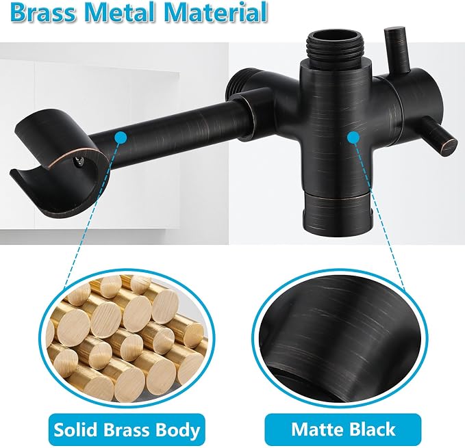 PDPBath Solid Brass Shower Arm 3 Way Shower Diverter Valve - Image 4