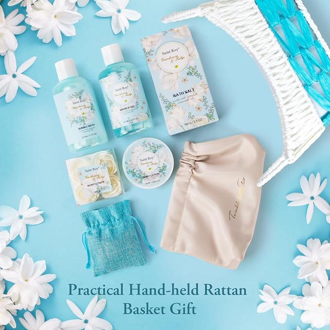 Christmas Gifts for Women, Spa Gift Baskets for Ladies 8pcs Gardenia Tulip Bath - Image 2