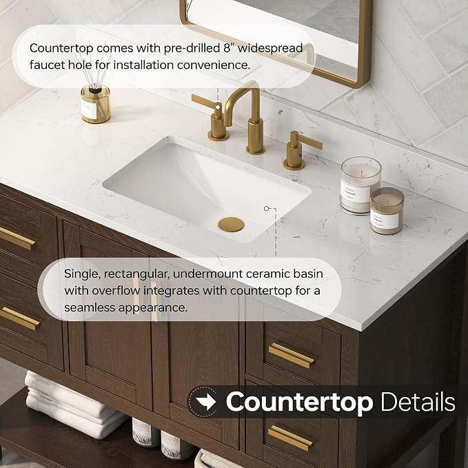 42 Inch Bathroom Vanity with Sink, Farmhouse Storage Cabinet with Drawers & - Image 8