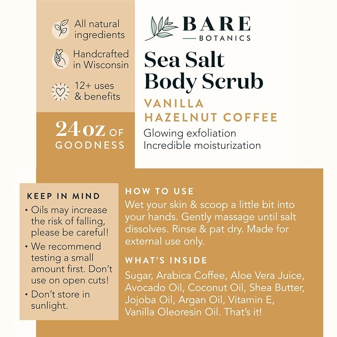 Bare Botanics Vanilla Hazelnut Coffee Body Scrub 24 oz - Image 8