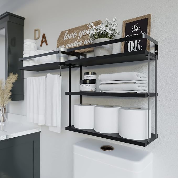 RICHER HOUSE 3+1 Tier Wall Mounted Floating Shelves Set of 2, Rustic Wood Wall - Image 3